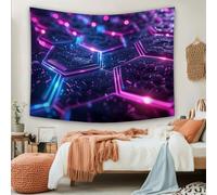 Tenture Murale Science Fiction Polygone Tapisserie Artistique Effet 3D Décor Mural Néon Ligne pour Chambre à Coucher, Idée Cadeau Esthétique pour Dortoir 230x180 cm