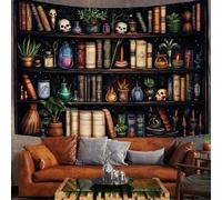 Tenture Murale Sépia Bibliothèque De Sorcières Tapisserie Murale Étagère D'Halloween 230X180Cm Réutilisable Tissu Mural Wall Art Tapestry Décoration Poster Pour Chambre Salon Fête Dortoir