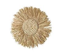 Tentures murales en raphia - Décoration murale ronde en bois de raphia, décoration murale bohème à suspendre | Décoration murale ronde en macramé, perles en bois creuses à suspendre pour la maison