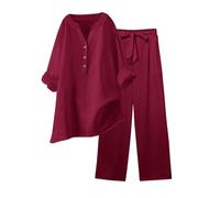Tenue 2 pièces pour Femme, Chemisier à Jambes Larges, Poches, Pantalon élastique, Ensemble décontracté, col en V, Pantalon, Mode Streetwear Monnaie Cuir Homme Marron