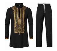 Tenue 2 pièces pour Homme - Chemise boutonnée à Manches Longues et Pantalon - Costume Ethnique Traditionnel - Vêtements Indiens - Ensemble Pyjama Ethnique 2 pièces pour Homme