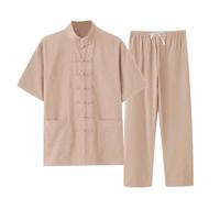 Tenue 2 pièces pour hommes - Chemise d'uniforme de Tai Chi Qi Gong - Arts martiaux Wing Chun Shaolin Kung Fu - Ensemble rétro à manches courtes et pantalon - En coton et lin - Vêtements traditionnels