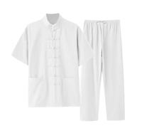 Tenue 2 pièces pour hommes - Chemise d'uniforme de Tai Chi Qi Gong - Arts martiaux Wing Chun Shaolin Kung Fu - Ensemble rétro à manches courtes et pantalon - En coton et lin - Vêtements traditionnels