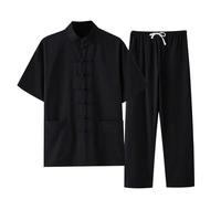Tenue 2 pièces pour hommes - Chemise d'uniforme de Tai Chi Qi Gong - Arts martiaux Wing Chun Shaolin Kung Fu - Ensemble rétro à manches courtes et pantalon - En coton et lin - Vêtements traditionnels