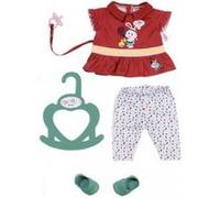 Tenue 4 pièces pantalon et haut rouge lapin + chaussures vertes + tétine baby born - 36 cm - habit poupée - zapf accessoire vêtement poupon Rouge