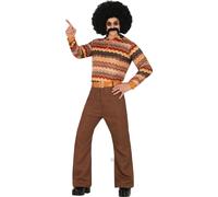 tenue 70's Retro Disco Party Hommes Costume Vintage Années 70 Carnaval, Taille : 52 - 54 (L) Couleur : Marron