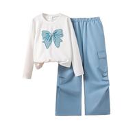 Tenue automnale pour Filles Deux pièces Manches Longues et Pantalon Cargo Ensemble décontracté Confortable pour école et Sorties Quotidiennes Jeunes Enfants et Adolescentes Mode enfantine