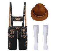 Tenue Bavaroise Costume Oktoberfest Homme, Déguisement Allemand Bavière Oktoberfest Homme Ensemble Lederhosen, Chapeau et Chaussettes pour Bavarois Halloween Carnaval