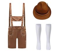 Tenue Bavaroise Costume Oktoberfest Homme, Déguisement Allemand Bavière Oktoberfest Homme Ensemble Lederhosen, Chapeau et Chaussettes pour Bavarois Halloween Carnaval