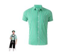 Tenue Bavaroise Homme Chemise a Carreaux Homme Oktoberfest en Coton - Manches Courtes à Carreaux Bavarois - Broderie Traditionnelle pour Lederhosen et Fêtes de la Bière - Grande Taille
