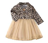 Tenue Bebe Fille Décontractee Plage Ecole Soiree Veste Leopard Imprime Manches Longues Costume Robe sans Manches Resille 6 Mois-3 Ans(Khaki, 6-9 Months)