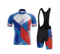 Tenue Cycliste Homme Maillot Velo Homme Cycliste Manche Courte, Vêtements de Vélo VTT et Cuissard à Bretelle avec 19D Coussin Gel(Red,Large)