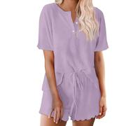Tenue D Intérieur Femme Short Pyjama Femme Satin Lot De 2 Ensembles De Pyjama pour Femmes Haut à Manches Courtes avec Short Vêtements Nuit Doux Et Pieces Purple XL