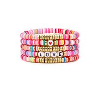 Tenue d'amitié colorée pour filles, empilables, superposés, Heishi, surfeur en argile, bracelets extensibles pour femmes, ensemble de bijoux cadeau, 7.2inch, Vinyle, Pas de pierre précieuse