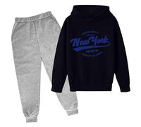 Tenue d'automne 2 pièces à capuche pour filles et enfants New York Active Survêtement de survêtement pour tout-petits Ensemble de survêtement de voyage avec lettre graphique, gris clair, 5-6 ans