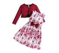 Tenue d'automne pour filles : robe de saison composée d'une veste unie, d'un débardeur à motifs floraux et d'une robe à manches longues, idéale pour l'automne. Ensemble composé d'une (9-10 Years)