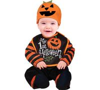 Tenue de Bébé Citrouille d'Halloween Design mignon pour Costume d'Enfant Joyeux avec Visage Souriant Coloré Et Confortable Pour la Première Fête d'Halloween, Taille : 74/80 Couleur : Noir
