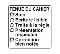 Tenue de Cahier Tampon Auto-Encreur Pédagogique Enseignants (Soin, Ecriture lisible, Traits à la règle, Présentation respectée, Correction, Bien notée). Encre Noir. Réencrable.