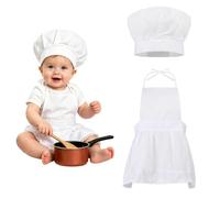 Tenue de Chef 2 PCS pour Bébé 1-3 Ans Tablier de Cuisinier et Toque de Chef pour Bébé Mini Tenue de Chef pour Tout-petits Costume Adorable pour Fille Garçon Accessoire de Photographie pour Tout-petits
