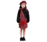 Tenue de danse écossaise pour filles, costume de spectacle folklorique avec jupe plissée et broderie détaillée, idéal pour fêtes à thème, événements scolaires et représentations culturelles, (Red,