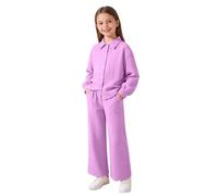 Tenue de détente assortie 2 pièces pour filles, chemisier à manches longues boutonné sur le devant, pantalon droit doux et décontracté, coupe décontractée pour enfants de 8 à 12 ans (1A-violet, 8-9
