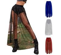 Tenue de festival pour femme - Jupe en tulle noir - Taille haute transparente - Robe maxi en maille - Sexy - Jupe transparente - Jupe de plage - Bikini Cover Up, Noir , M