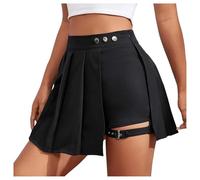 Tenue de festival pour femme - Mini jupe plissée à carreaux asymétrique - Avec boucle - Style gothique - Courte - Culottes sexy, 003 noir., S