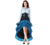 Tenue de fête de la bière - Jupe d'Halloween littéraire avec volants à l'avant - Courte à l'arrière - Jupe médiévale - Taille - Costume médiéval - Motif femme, bleu, L