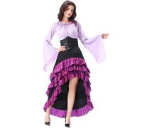 Tenue de fête de la bière - Jupe d'Halloween littéraire avec volants à l'avant - Courte à l'arrière - Jupe médiévale - Taille - Costume médiéval - Motif femme, lilas, M