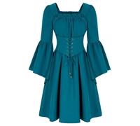 Tenue de fête de la bière pour femme - Couleur unie - Manches trompettes - Avec ceinture - Robe médiévale pour femme - Robe gothique de soubrette, bleu ciel, S