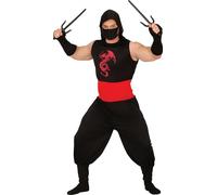 Tenue de guerrier Ninja Dragon Carnaval Guerrier Dragon Costume style asiatique Rouge Noir Capuche Costume Mardi Gras Mystère Nuit, Taille : 52 - 54 (L) Couleur : Noir