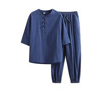 Tenue de loisirs légère en coton - Uniforme zen de méditation pour homme - Lin Ensemble Tang - Pantalon à manches courtes - Manteau en chanfu chinois, kung-fu, tai-chi - Vêtements de sport de