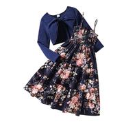 Tenue de Naissance Bebe Fille Ensemble Deux pièces Cardigan Fleuri et Gilet pour Filles Tenue élégante et Confortable en Toutes Saisons pour Enfants Tout-Petits (Navy, 10-11 Years)