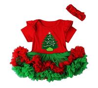 Tenue de Noël 2 pièces pour fille avec manches - Robe en tulle de dessin animé - Bandeaux pour nouveau-né, rouge, 6-12 mois