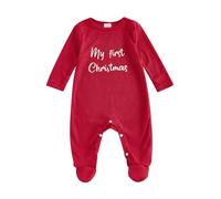 Tenue de Noël pour bébé garçon fille nouveau-né My First Christmas Footie Romper Combinaison en maillot de corps unisexe pour Noël, Rouge, 6-12 mois
