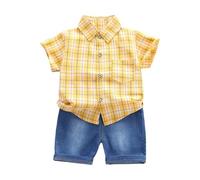 Tenue de Noël pour enfant garçon dessin animé ensemble vêtements hauts + short tout-petit été 1 à 4 ans garçons tenues t-shirt garçon tenues ensemble combinaison enfant, jaune, 18-24 mois