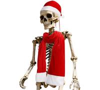 Tenue de Noël squelette de 3,7 m - Écharpe et bonnet de Père Noël géant avec cordon de serrage/adhésif pour une sécurité lourde, accessoires squelette de 3,7 m pour décorations de Noël, extérieur