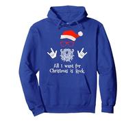 Tenue de Noël « Tout ce Que Je Veux pour Noël, C'est du Rock Sweat à Capuche, Unisexe pour Adultes, Bleu Royal, S