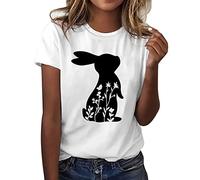 Tenue de Pâques pour femme - Manches courtes - Col rond - Imprimé lapin - T-shirt décontracté et fin - Chemisier tendance pour femmes 2024, blanc, M