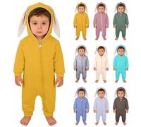 Tenue de Pâques pour Nouveau-né Bébé Fille Garçon - Barboteuse avec Capuche Oreilles de Lapin Manches Longues - Combinaison Mignonne Bébé Fermeture Éclair en Coton Doux (A-Yellow, 9-12 Months)