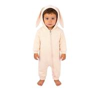 Tenue de Pâques pour Nouveau-né Bébé Fille Garçon - Barboteuse avec Capuche Oreilles de Lapin Manches Longues - Combinaison Mignonne Bébé Fermeture Éclair en Coton Doux (Beige, 3-6 Months)