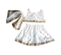 Tenue de photographie pour bébé fille avec des accents uniques, y compris des hauts courts et une jupe avec coiffe assortie et accessoires turban ensemble haut sans manches et jupe
