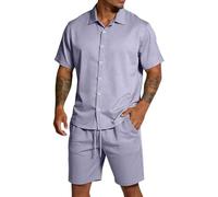 Tenue de plage décontractée 2 pièces avec manches courtes en maille - Style simple pour la vie quotidienne, les loisirs, les balades en ville, respirant, coupe confortable, peu d'élasticité, facile