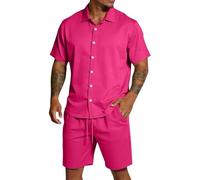 Tenue de plage décontractée 2 pièces avec manches courtes en maille - Style simple pour la vie quotidienne, les loisirs, les balades en ville, respirant, coupe confortable, peu d'élasticité, facile