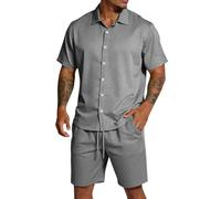 Tenue de plage décontractée 2 pièces avec manches courtes en maille - Style simple pour la vie quotidienne, les loisirs, les balades en ville, respirant, coupe confortable, peu d'élasticité, facile