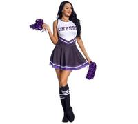 Tenue De Pom-Pom Girl Uniforme de pom-pom child for femmes, costume danse sans manches, tenue for adultes, col rond, robe imprimée avec lettres, fleurs et chaussettes Pour Femmes(Dark Purple,M)