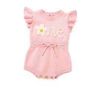 Tenue de Premier Anniversaire pour Fille, Barboteuse Florale brodée avec Cordon de Serrage en Tricot crocheté, Body pour bébé Fille, 1er Anniversaire