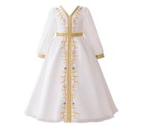 Tenue De Priere Enfant Fille - Robe Longue Brodée À Manches Longues pour Filles Tenue Musulmane De Dubaï Cadeau D'Été pour Filles Nouvelle (White 5-6 Years)