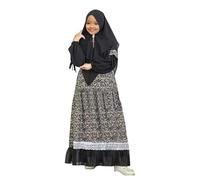 Tenue De Priere Enfant Fille - Robe Longue Musulmane pour Bébé Fille avec Hijab Et Motif Floral Robe Longue Burka Maxi pour Petit Enfant (Black 7-8 Years)