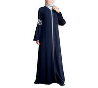 Tenue de Priere Femme Musulmane Robe de Prière Musulmane à Manches Longues Moyen-Orient Djellaba Imprimer Ramadan Jilbab Abaya Robe de Prière avec Fermeture Eclair sur Le Devant